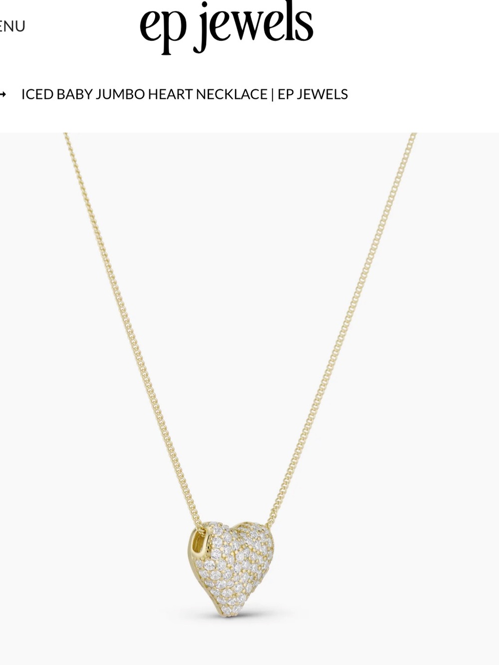 ep jewels Iced Baby Jumbo Heart Necklace NIB